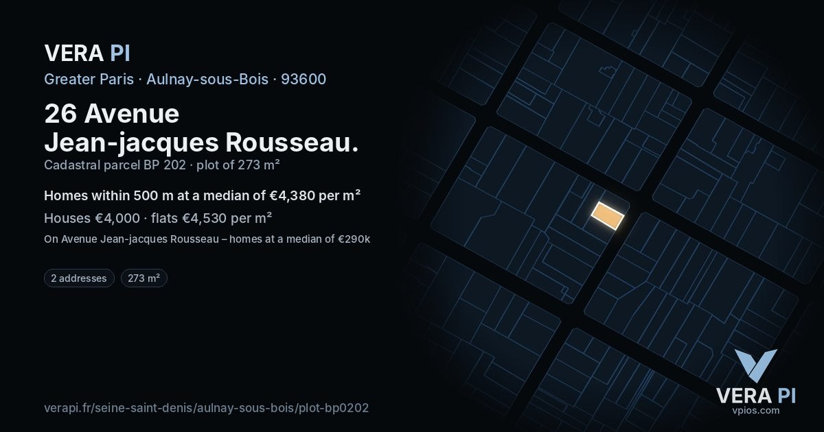 26 Avenue Jean-jacques Rousseau, Aulnay-sous-Bois at night – the plot lit, the parcels around coloured by the prices near them