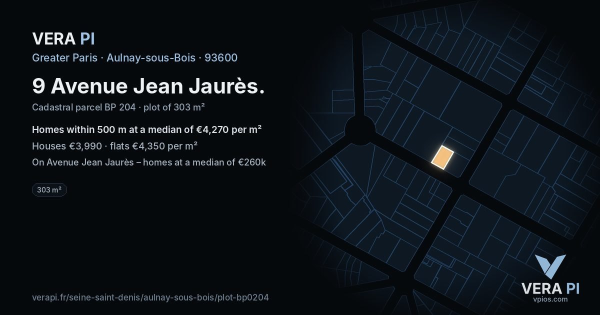 9 Avenue Jean Jaurès, Aulnay-sous-Bois at night – the plot lit, the parcels around coloured by the prices near them