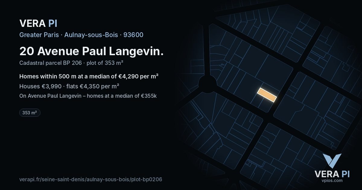 20 Avenue Paul Langevin, Aulnay-sous-Bois at night – the plot lit, the parcels around coloured by the prices near them