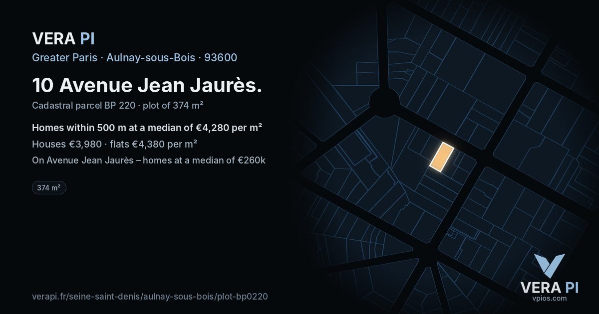 10 Avenue Jean Jaurès, Aulnay-sous-Bois at night – the plot lit, the parcels around coloured by the prices near them