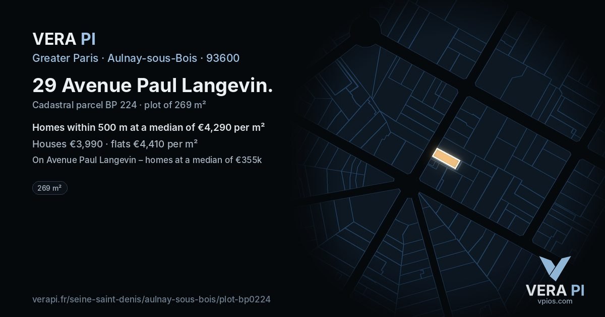 29 Avenue Paul Langevin, Aulnay-sous-Bois at night – the plot lit, the parcels around coloured by the prices near them