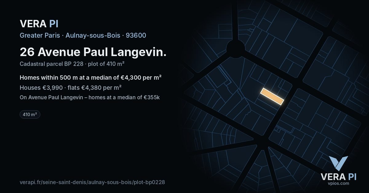 26 Avenue Paul Langevin, Aulnay-sous-Bois at night – the plot lit, the parcels around coloured by the prices near them