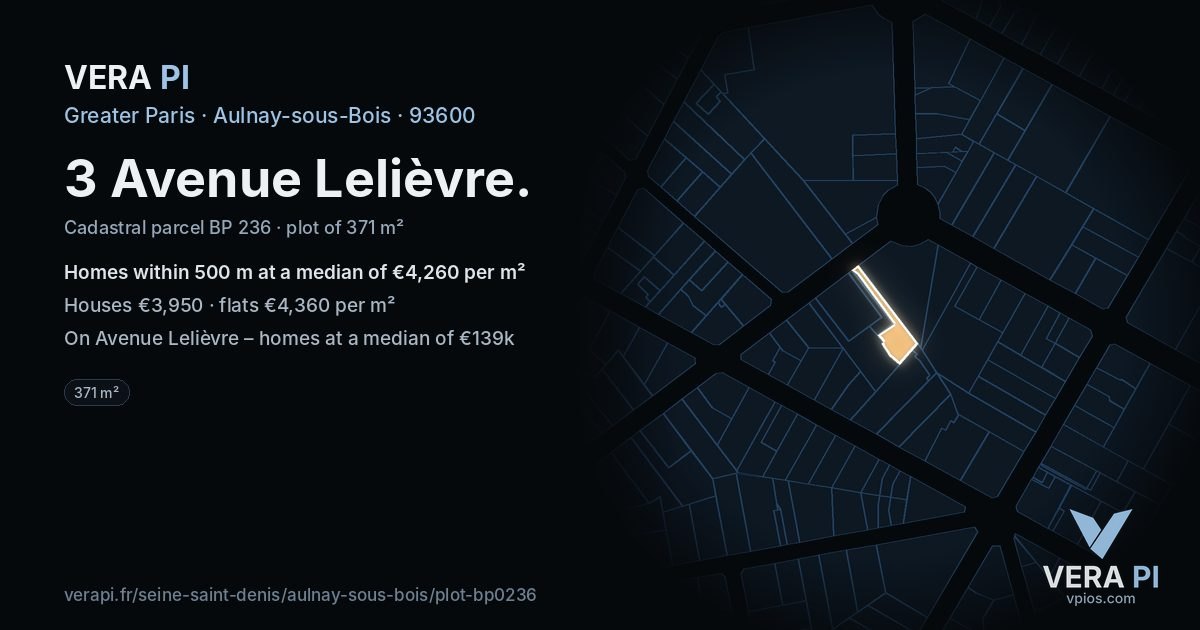 3 Avenue Lelièvre, Aulnay-sous-Bois at night – the plot lit, the parcels around coloured by the prices near them