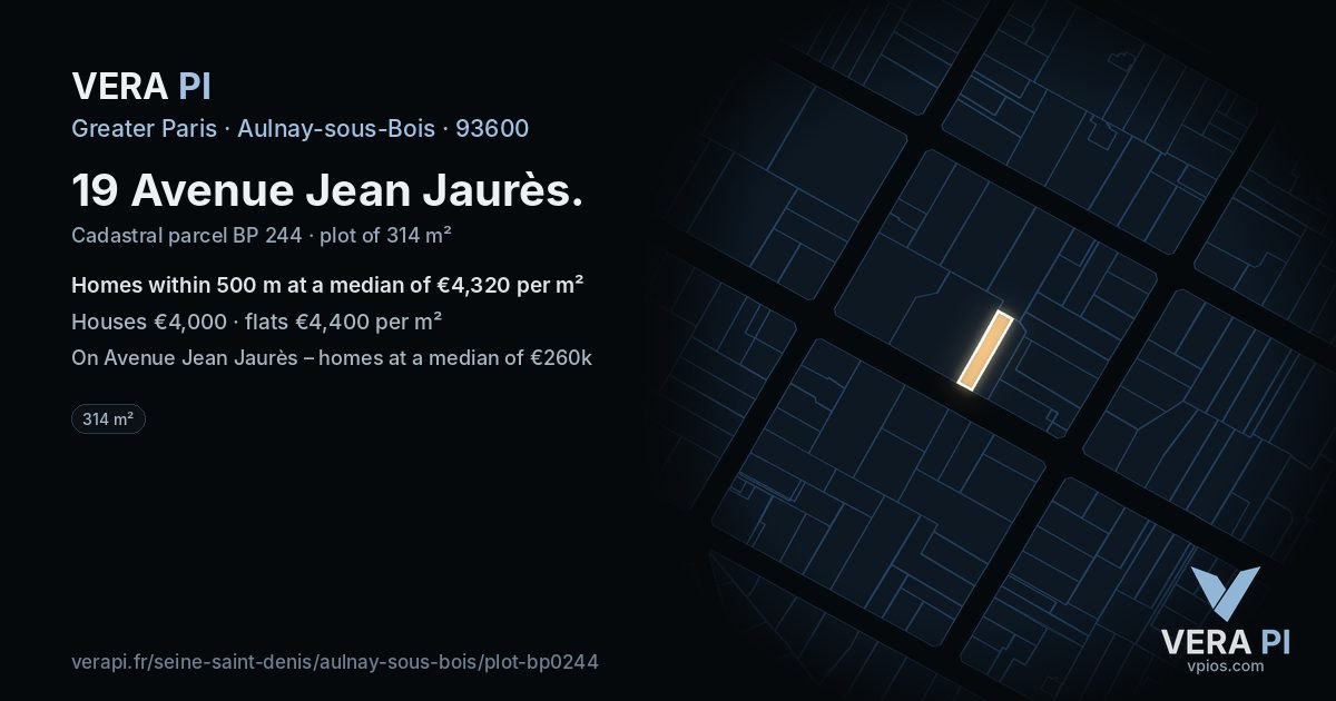 19 Avenue Jean Jaurès, Aulnay-sous-Bois at night – the plot lit, the parcels around coloured by the prices near them