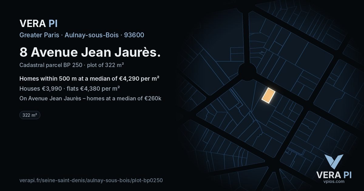 8 Avenue Jean Jaurès, Aulnay-sous-Bois at night – the plot lit, the parcels around coloured by the prices near them