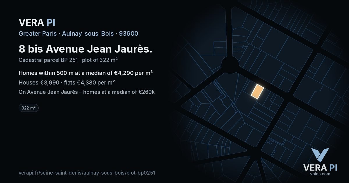 8 bis Avenue Jean Jaurès, Aulnay-sous-Bois at night – the plot lit, the parcels around coloured by the prices near them
