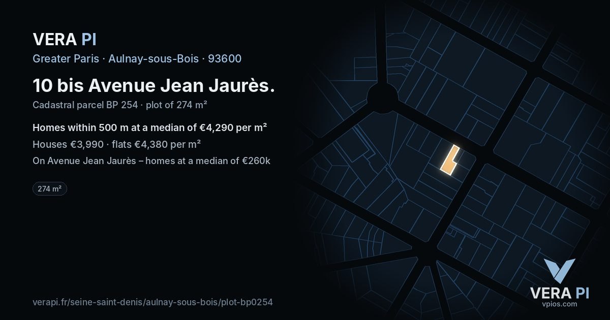 10 bis Avenue Jean Jaurès, Aulnay-sous-Bois at night – the plot lit, the parcels around coloured by the prices near them