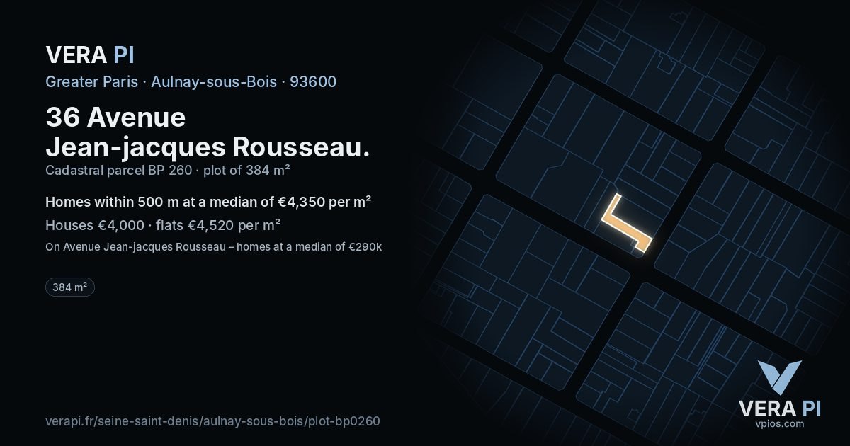 36 Avenue Jean-jacques Rousseau, Aulnay-sous-Bois at night – the plot lit, the parcels around coloured by the prices near them