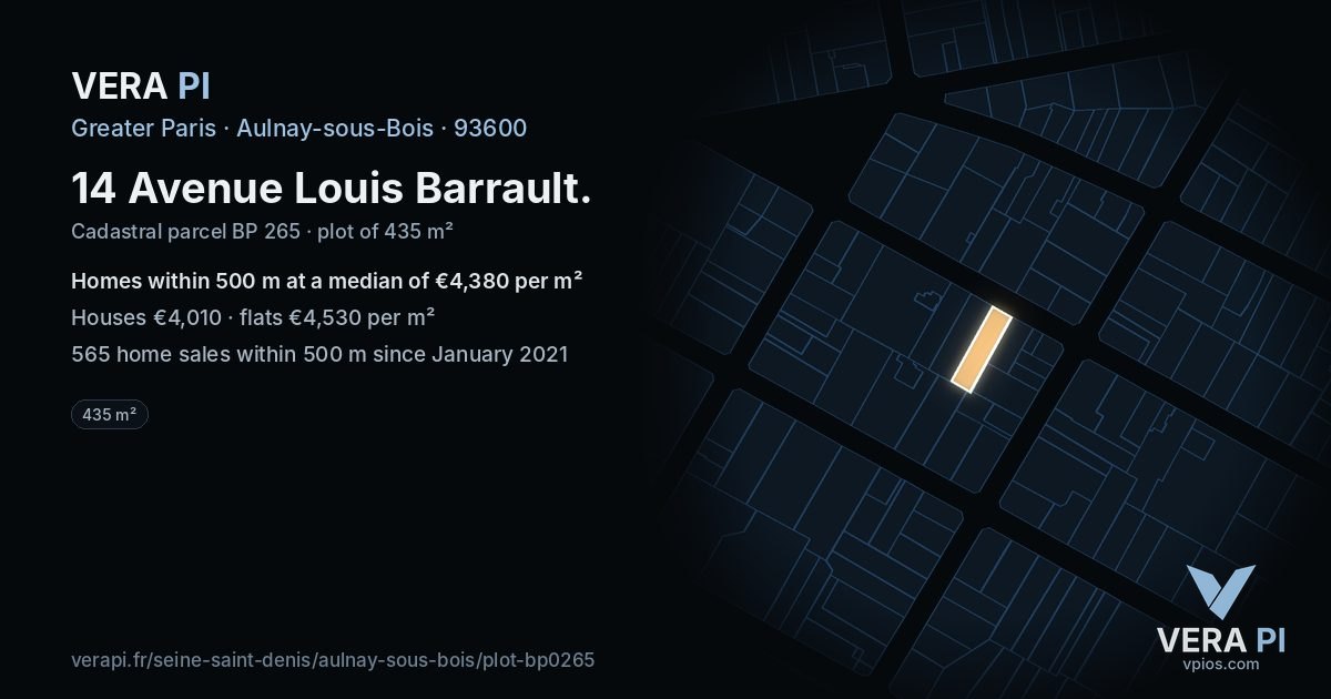14 Avenue Louis Barrault, Aulnay-sous-Bois at night – the plot lit, the parcels around coloured by the prices near them