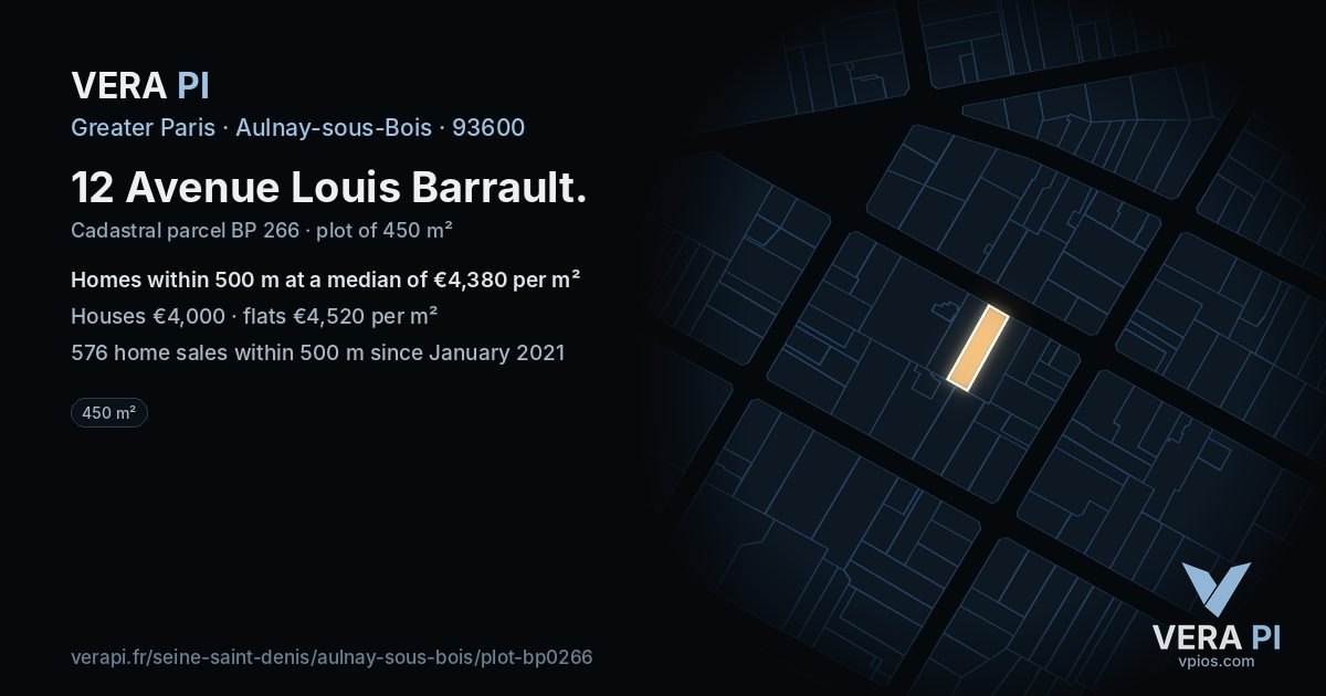 12 Avenue Louis Barrault, Aulnay-sous-Bois at night – the plot lit, the parcels around coloured by the prices near them