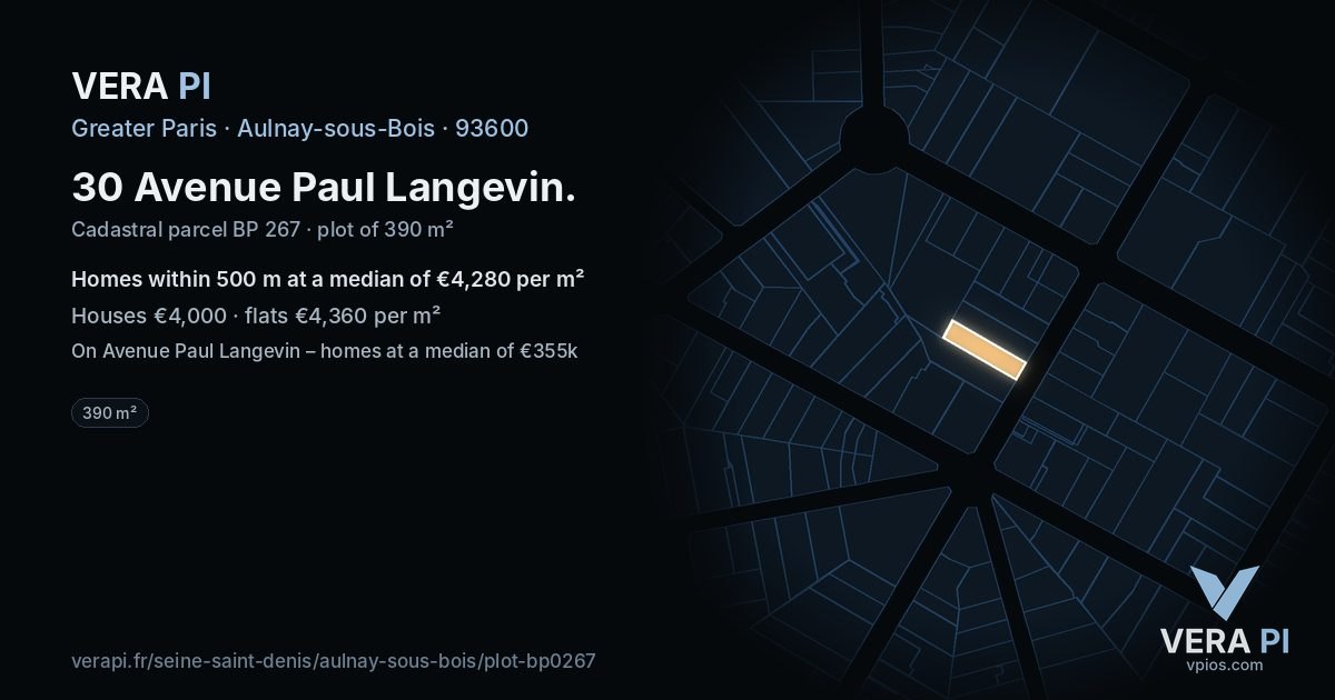 30 Avenue Paul Langevin, Aulnay-sous-Bois at night – the plot lit, the parcels around coloured by the prices near them