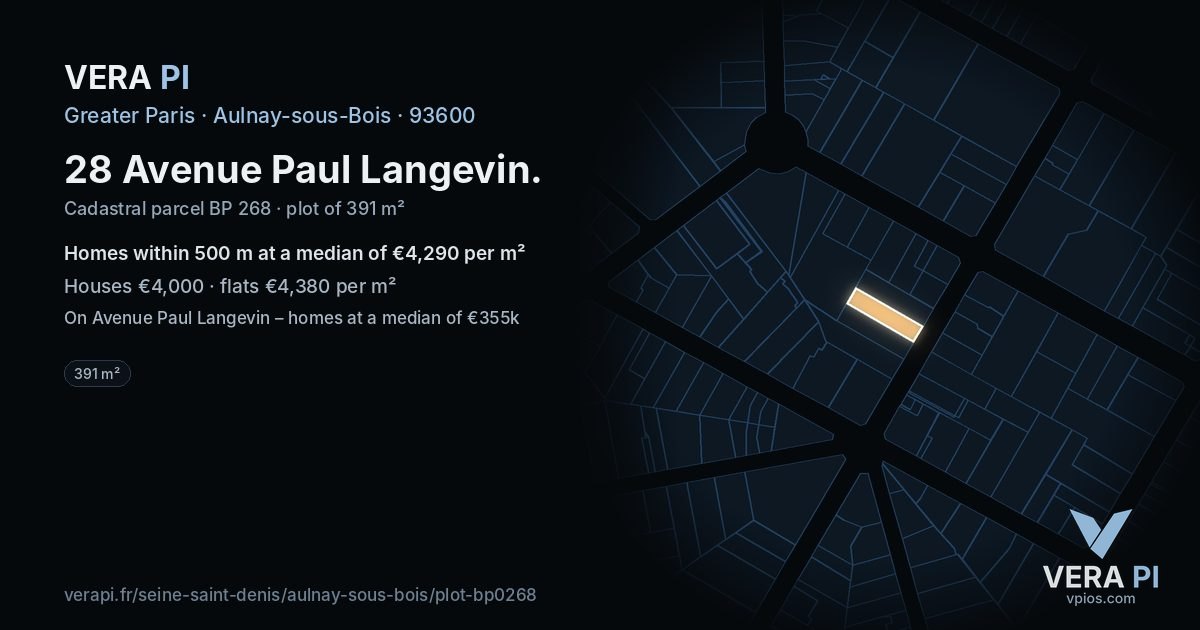 28 Avenue Paul Langevin, Aulnay-sous-Bois at night – the plot lit, the parcels around coloured by the prices near them