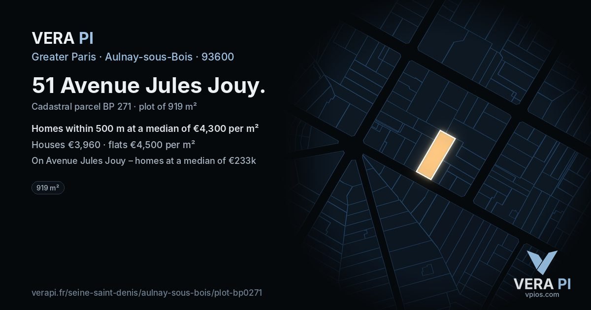 51 Avenue Jules Jouy, Aulnay-sous-Bois at night – the plot lit, the parcels around coloured by the prices near them