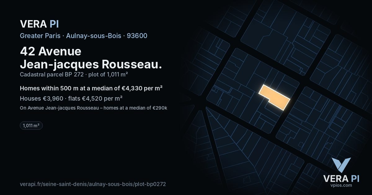 42 Avenue Jean-jacques Rousseau, Aulnay-sous-Bois at night – the plot lit, the parcels around coloured by the prices near them