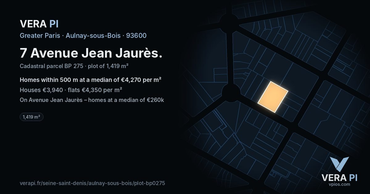 7 Avenue Jean Jaurès, Aulnay-sous-Bois at night – the plot lit, the parcels around coloured by the prices near them