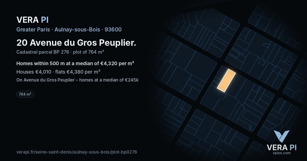 20 Avenue du Gros Peuplier, Aulnay-sous-Bois at night – the plot lit, the parcels around coloured by the prices near them