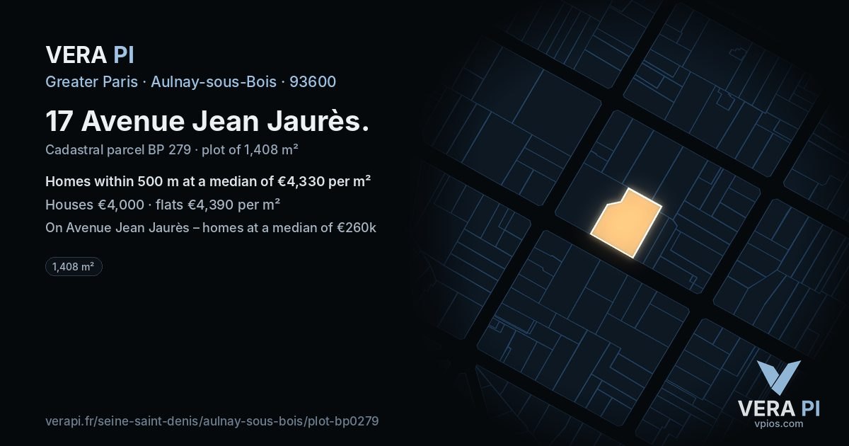 17 Avenue Jean Jaurès, Aulnay-sous-Bois at night – the plot lit, the parcels around coloured by the prices near them