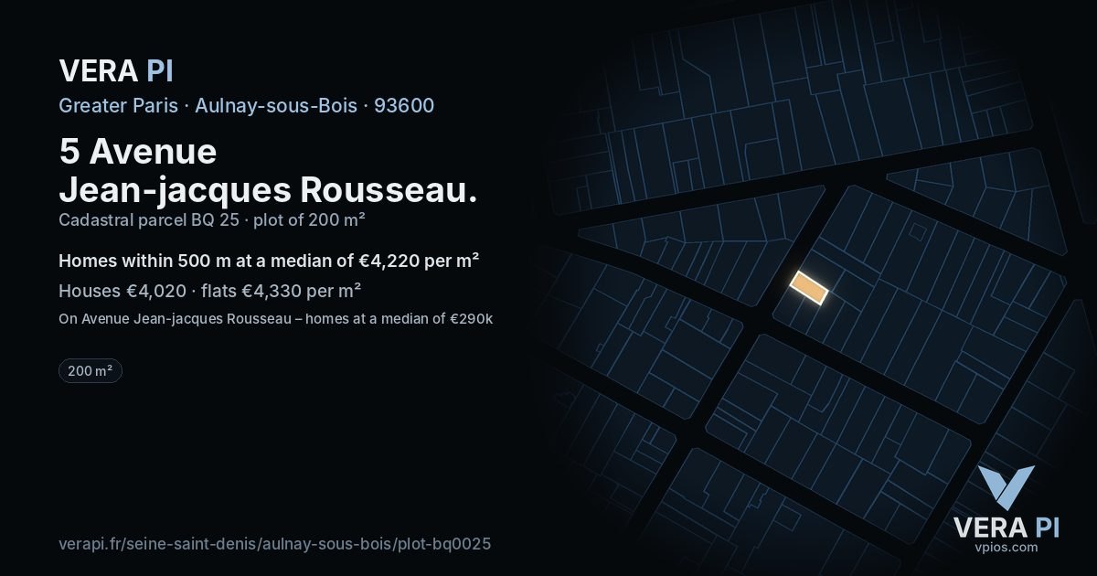 5 Avenue Jean-jacques Rousseau, Aulnay-sous-Bois at night – the plot lit, the parcels around coloured by the prices near them