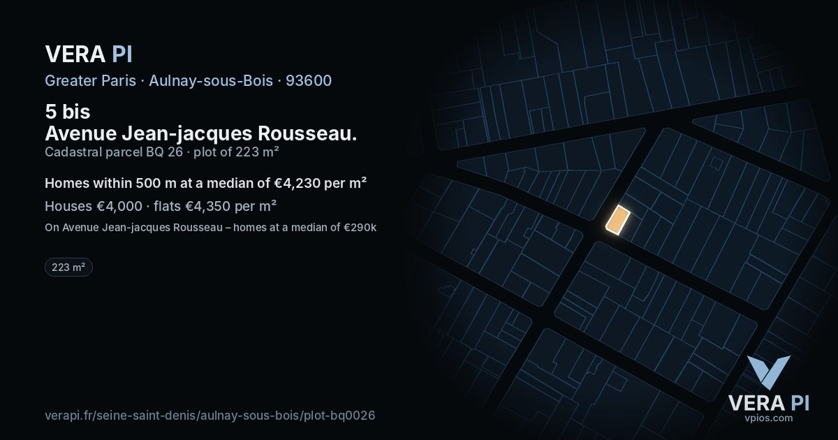5 bis Avenue Jean-jacques Rousseau, Aulnay-sous-Bois at night – the plot lit, the parcels around coloured by the prices near them