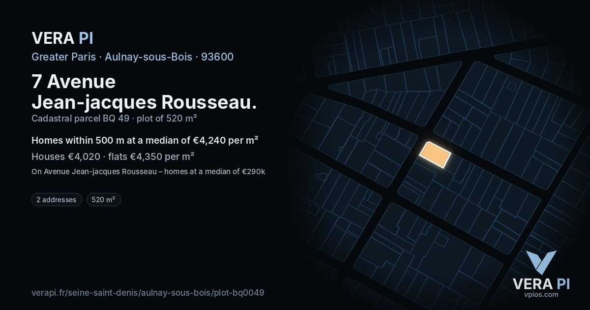 7 Avenue Jean-jacques Rousseau, Aulnay-sous-Bois at night – the plot lit, the parcels around coloured by the prices near them
