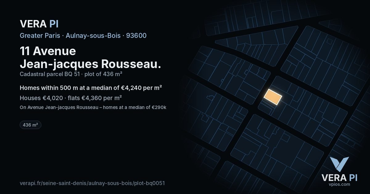 11 Avenue Jean-jacques Rousseau, Aulnay-sous-Bois at night – the plot lit, the parcels around coloured by the prices near them