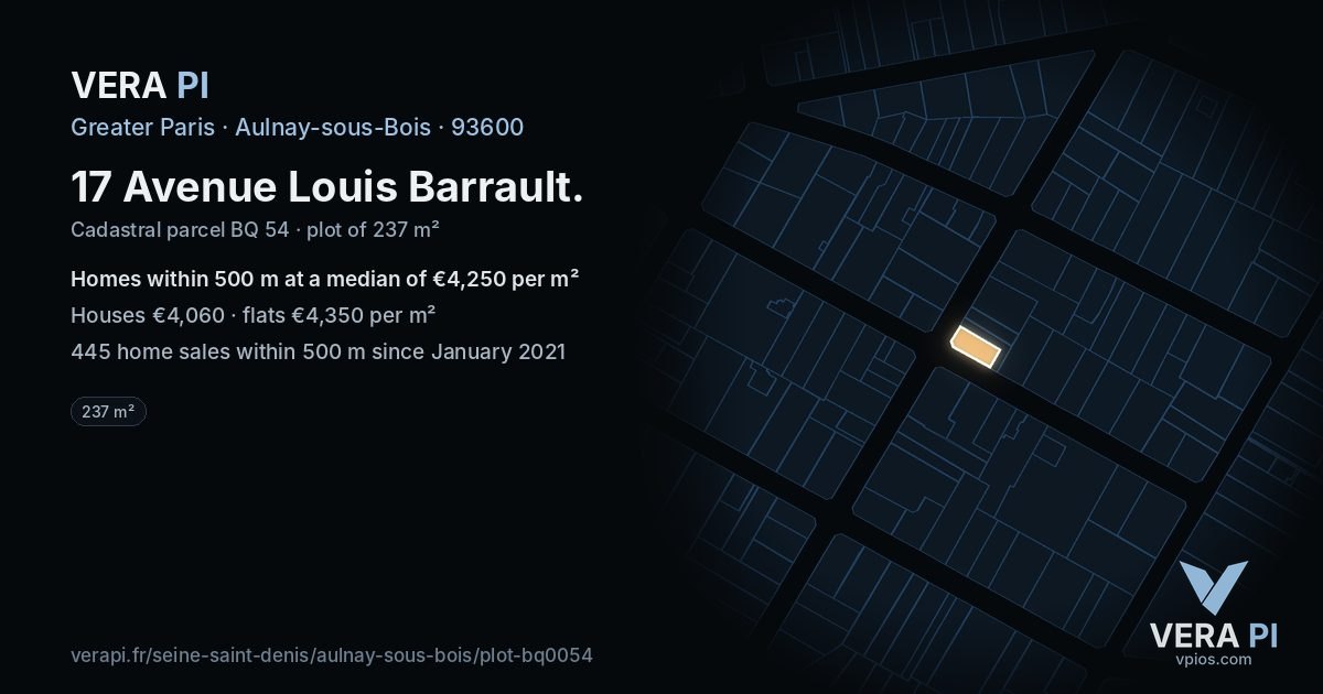 17 Avenue Louis Barrault, Aulnay-sous-Bois at night – the plot lit, the parcels around coloured by the prices near them