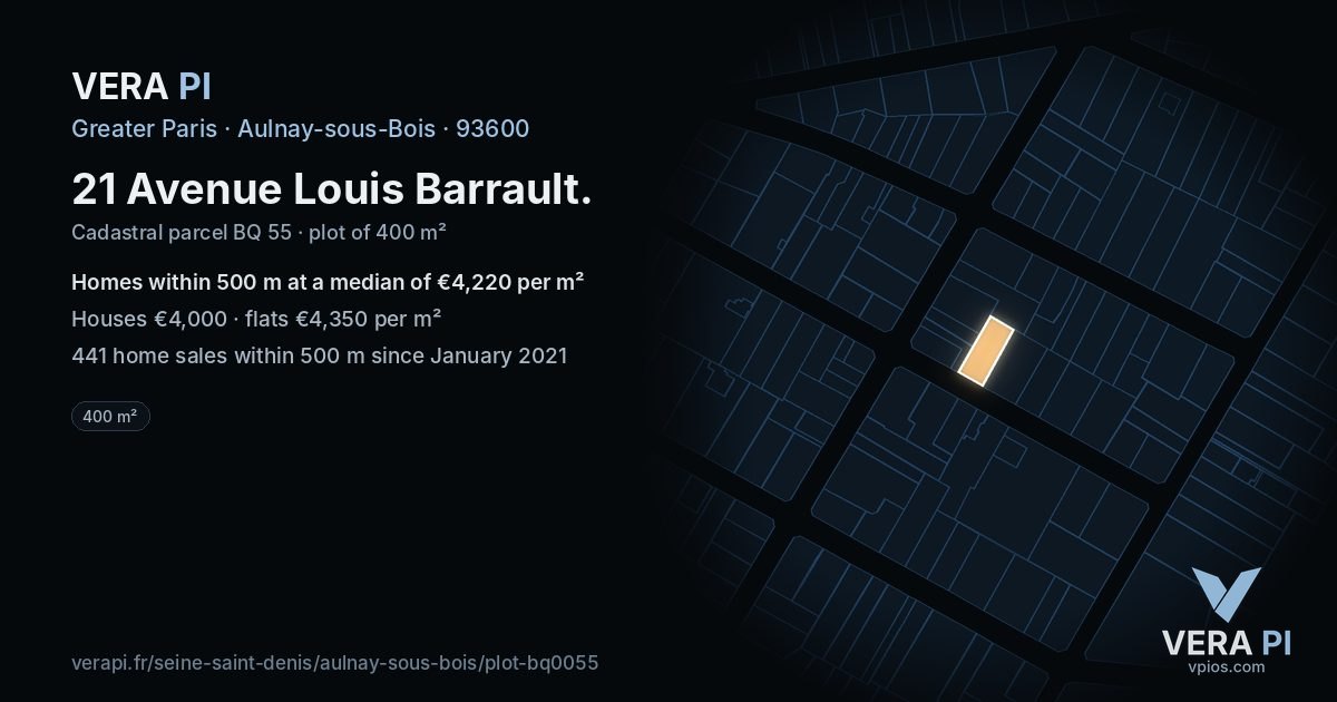 21 Avenue Louis Barrault, Aulnay-sous-Bois at night – the plot lit, the parcels around coloured by the prices near them
