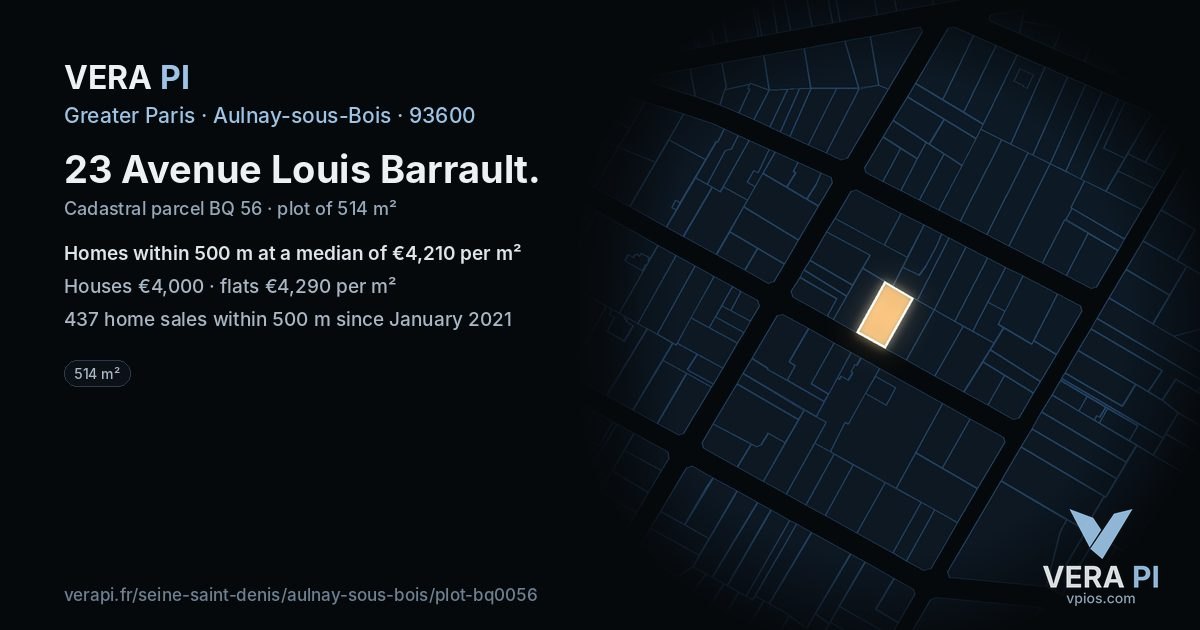 23 Avenue Louis Barrault, Aulnay-sous-Bois at night – the plot lit, the parcels around coloured by the prices near them