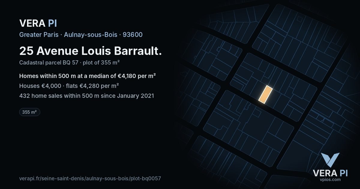 25 Avenue Louis Barrault, Aulnay-sous-Bois at night – the plot lit, the parcels around coloured by the prices near them