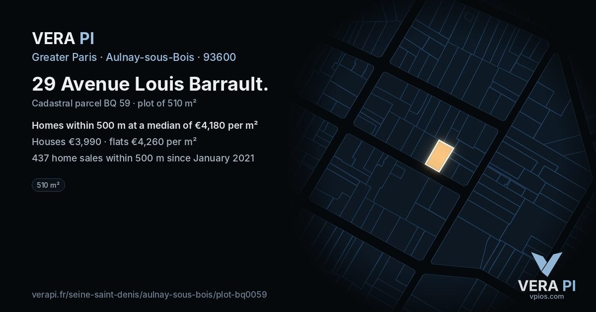 29 Avenue Louis Barrault, Aulnay-sous-Bois at night – the plot lit, the parcels around coloured by the prices near them