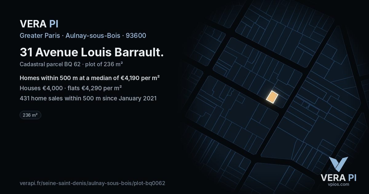 31 Avenue Louis Barrault, Aulnay-sous-Bois at night – the plot lit, the parcels around coloured by the prices near them