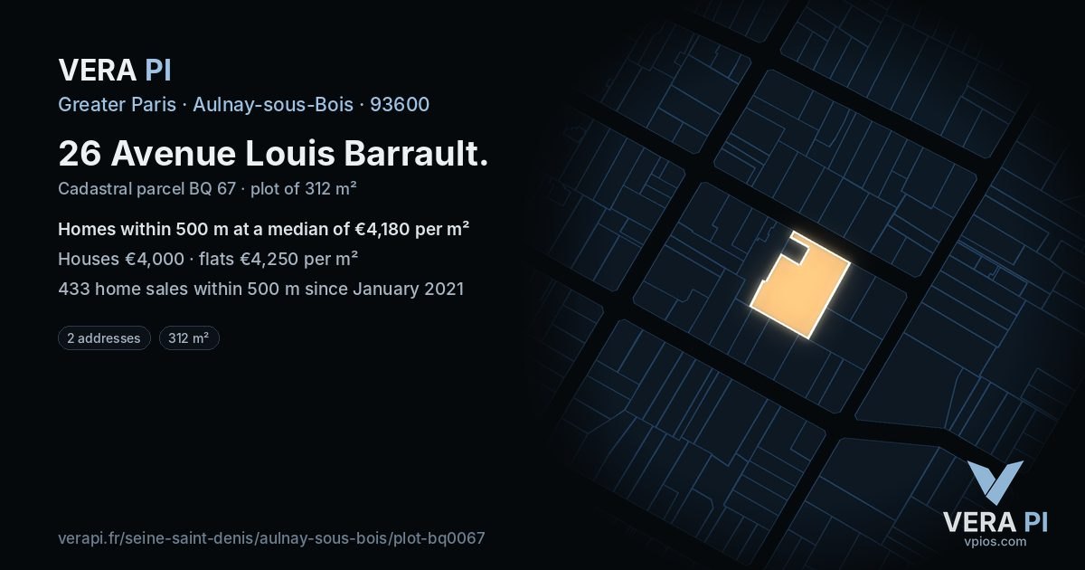 26 Avenue Louis Barrault, Aulnay-sous-Bois at night – the plot lit, the parcels around coloured by the prices near them