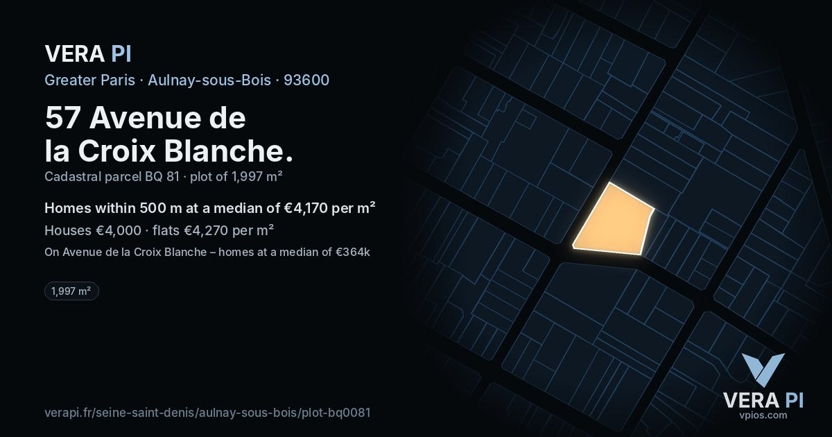 57 Avenue de la Croix Blanche, Aulnay-sous-Bois at night – the plot lit, the parcels around coloured by the prices near them
