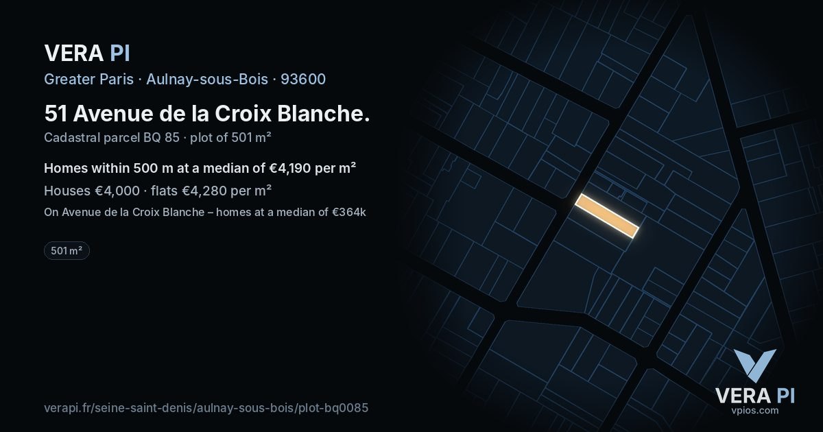 51 Avenue de la Croix Blanche, Aulnay-sous-Bois at night – the plot lit, the parcels around coloured by the prices near them