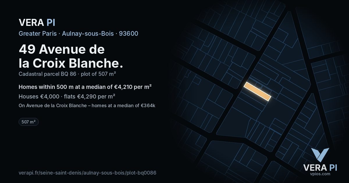 49 Avenue de la Croix Blanche, Aulnay-sous-Bois at night – the plot lit, the parcels around coloured by the prices near them