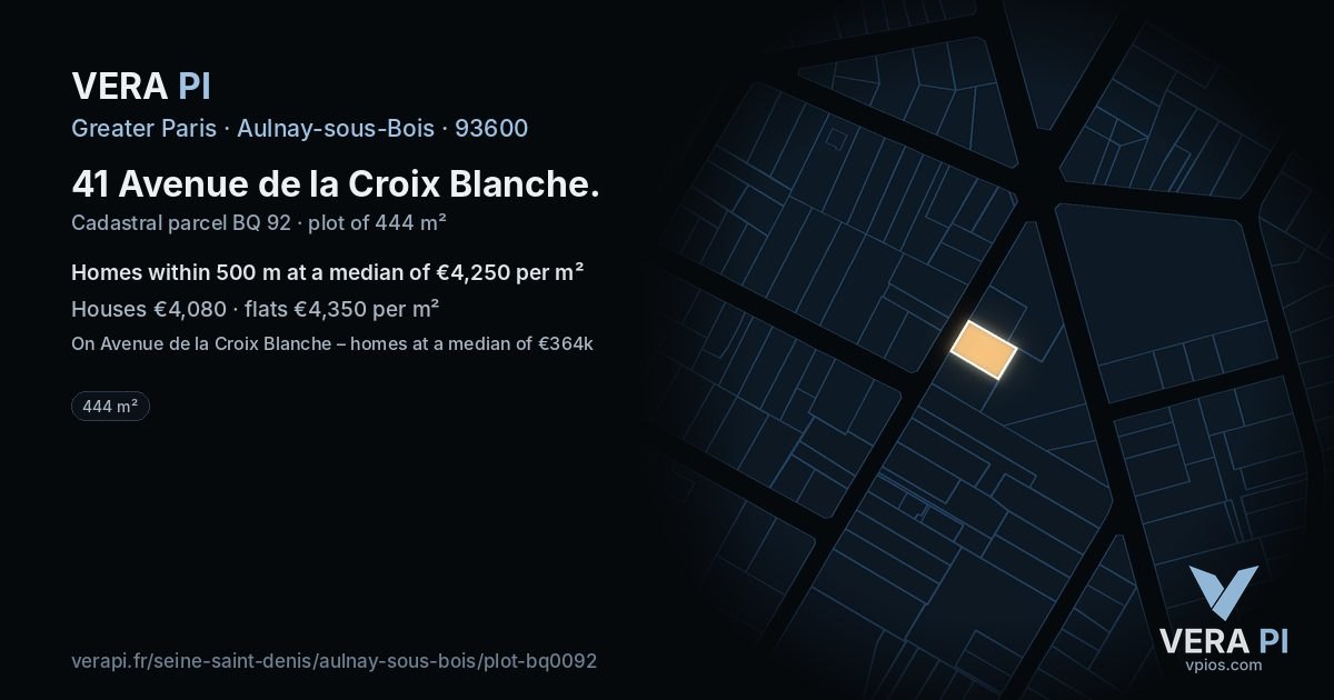 41 Avenue de la Croix Blanche, Aulnay-sous-Bois at night – the plot lit, the parcels around coloured by the prices near them