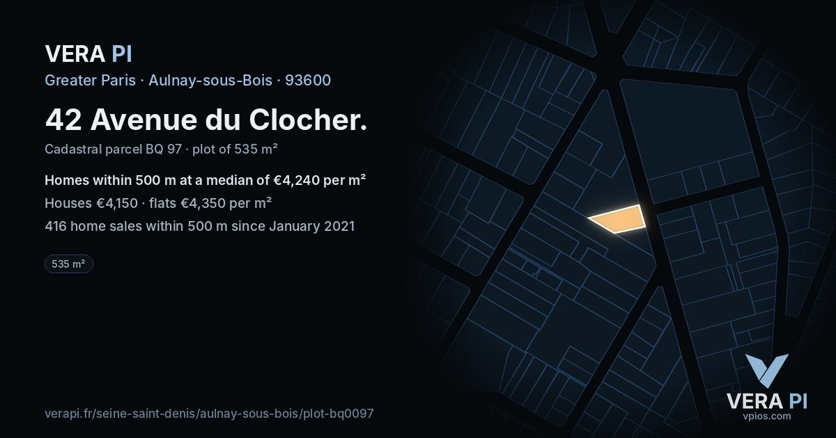 42 Avenue du Clocher, Aulnay-sous-Bois at night – the plot lit, the parcels around coloured by the prices near them