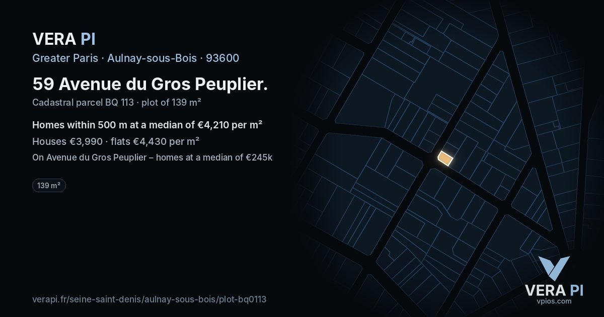 59 Avenue du Gros Peuplier, Aulnay-sous-Bois at night – the plot lit, the parcels around coloured by the prices near them