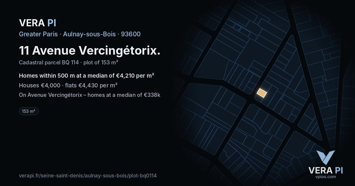 11 Avenue Vercingétorix, Aulnay-sous-Bois at night – the plot lit, the parcels around coloured by the prices near them