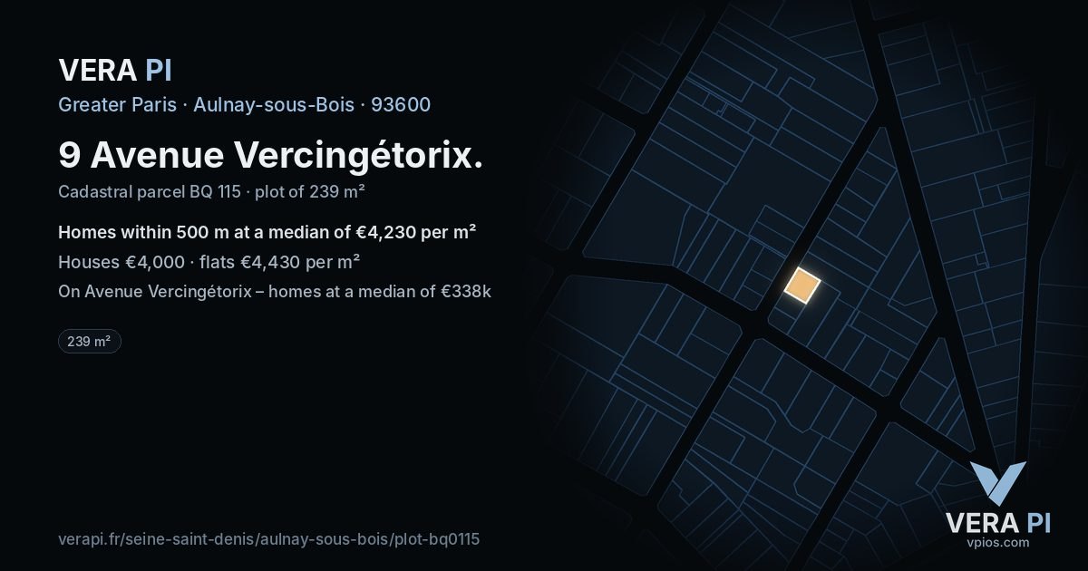 9 Avenue Vercingétorix, Aulnay-sous-Bois at night – the plot lit, the parcels around coloured by the prices near them