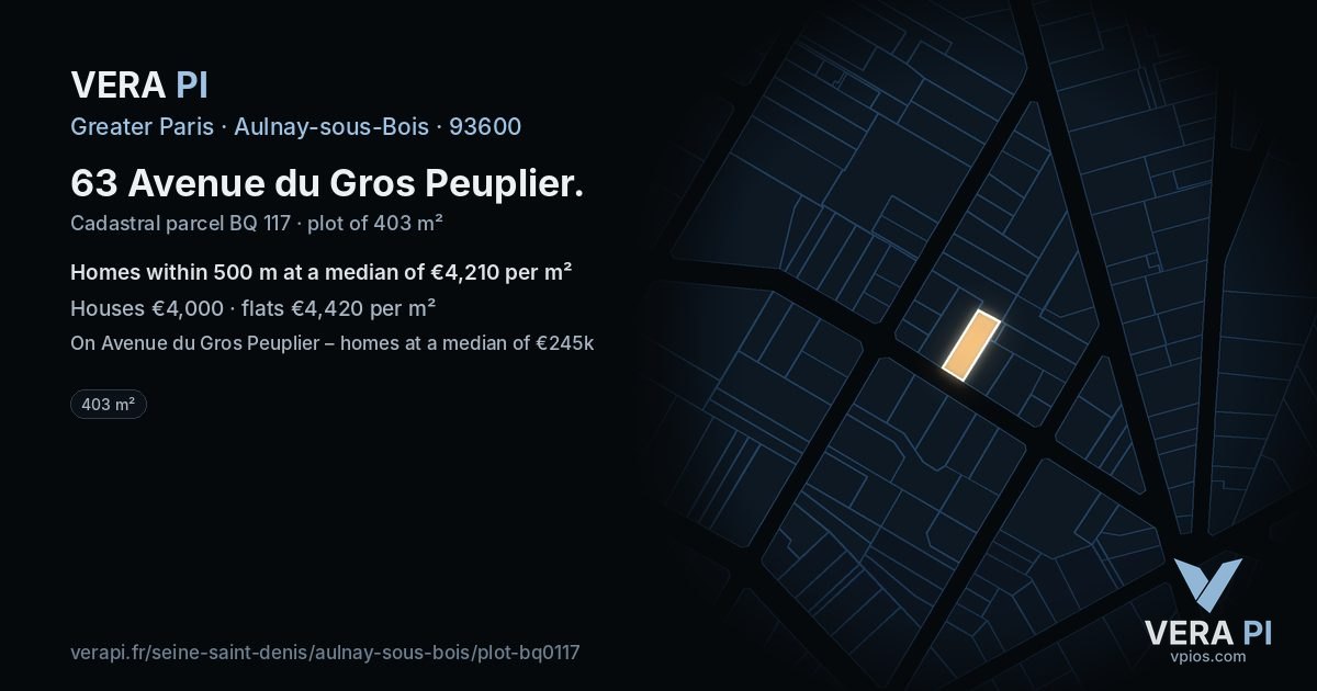 63 Avenue du Gros Peuplier, Aulnay-sous-Bois at night – the plot lit, the parcels around coloured by the prices near them