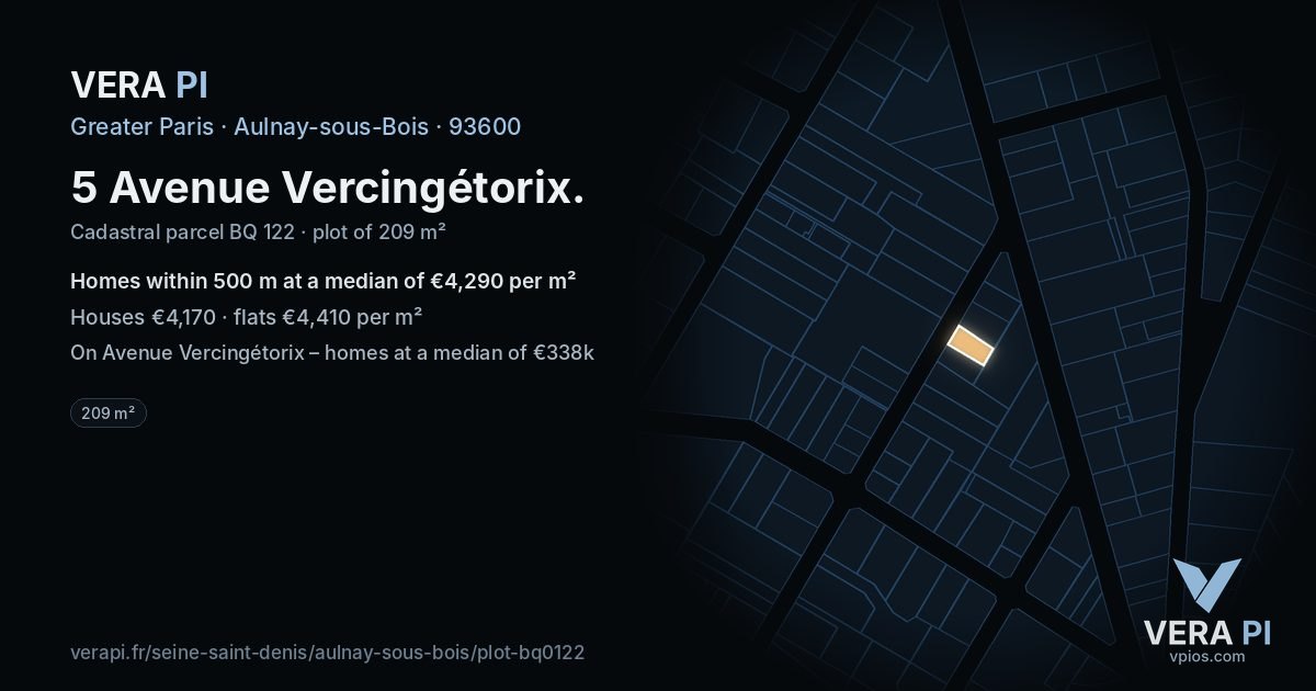 5 Avenue Vercingétorix, Aulnay-sous-Bois at night – the plot lit, the parcels around coloured by the prices near them