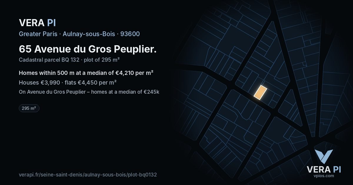 65 Avenue du Gros Peuplier, Aulnay-sous-Bois at night – the plot lit, the parcels around coloured by the prices near them