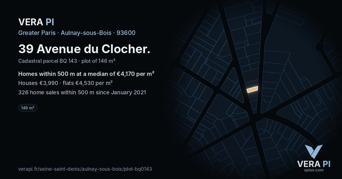 39 Avenue du Clocher, Aulnay-sous-Bois at night – the plot lit, the parcels around coloured by the prices near them