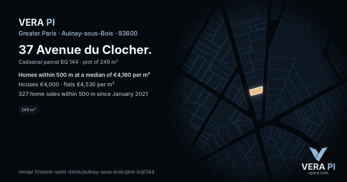 37 Avenue du Clocher, Aulnay-sous-Bois at night – the plot lit, the parcels around coloured by the prices near them