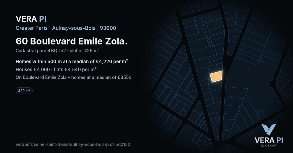 60 Boulevard Emile Zola, Aulnay-sous-Bois at night – the plot lit, the parcels around coloured by the prices near them