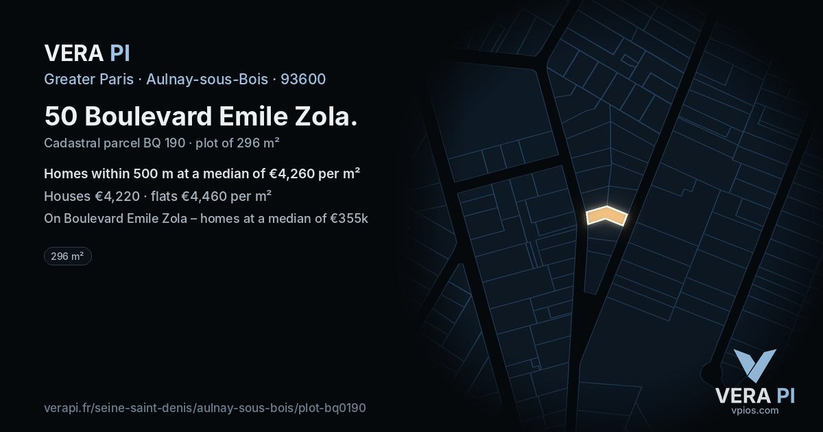 50 Boulevard Emile Zola, Aulnay-sous-Bois at night – the plot lit, the parcels around coloured by the prices near them