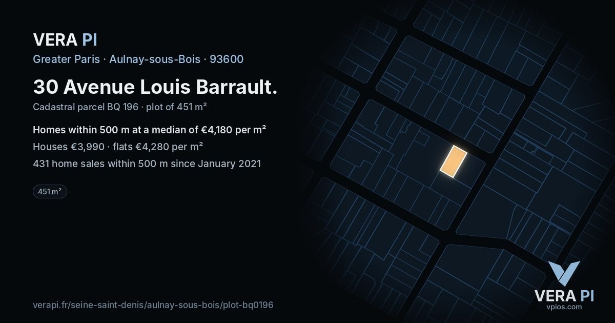 30 Avenue Louis Barrault, Aulnay-sous-Bois at night – the plot lit, the parcels around coloured by the prices near them