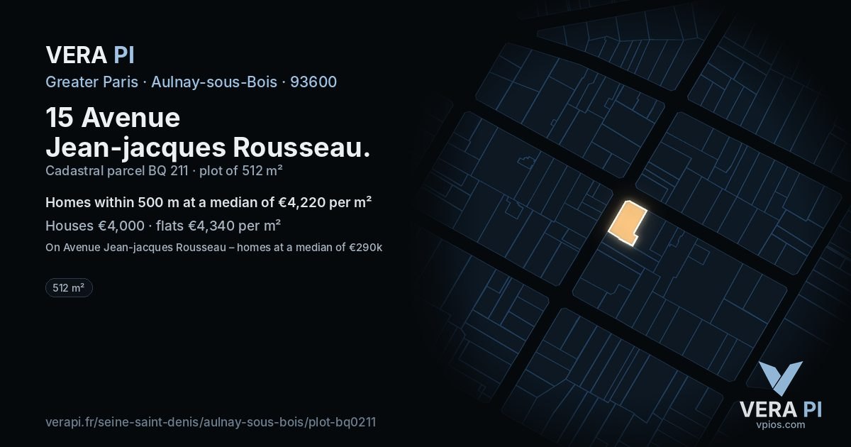 15 Avenue Jean-jacques Rousseau, Aulnay-sous-Bois at night – the plot lit, the parcels around coloured by the prices near them