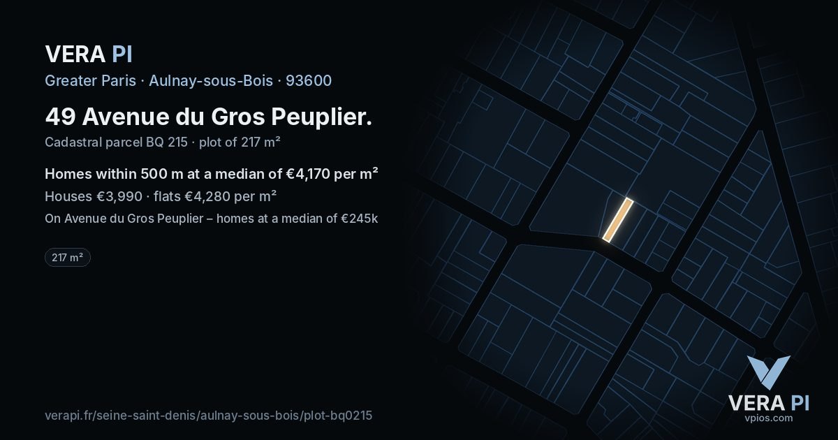 49 Avenue du Gros Peuplier, Aulnay-sous-Bois at night – the plot lit, the parcels around coloured by the prices near them